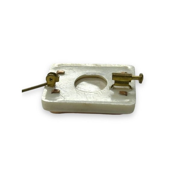 Antique Ceramic Picture Frame Painted Flowers Trombone Clasp Brooch - Picture 6 of 7